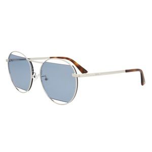 McQ Alexander McQueen Silver & Light Blue Cutout Core Round 60mm Lens Sunglasses